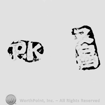 Letters PK and Chinese sign; Often mistakenly referred to as ,,POHING" in cataloguing. The ,"H" is a ,"K".  Chop mark, Seal, Stamp Signature.