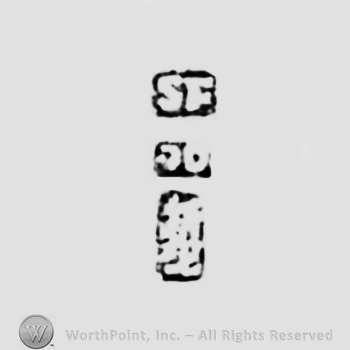 Letters SF, number 90 and chinese sign; Chop mark, Seal, Stamp Signature.