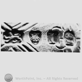 Four iamges: an animal, a mask, a letter, and a shape; Pseudomarks
British Silver, date letter, Sovereign&rsquo;s head, hallmark, duty mark, standard mark, Leopards head, makers mark, Lion passant, guardant, Britannia, Lozenge.