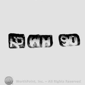 Chinese sign, number 90, and letters WH; Chop mark, Seal, Stamp Signature.
