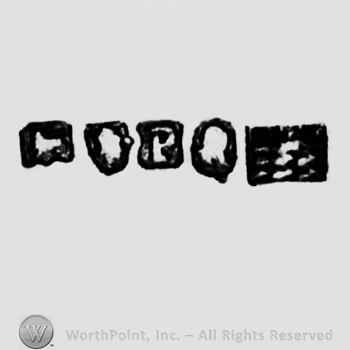 Five images: an animal, a mask, letter P, an animal, and letters WE WE WC; Pseudomarks
British Silver, date letter, Sovereign&rsquo;s head, hallmark, duty mark, standard mark, Leopards head, makers mark, Lion passant, guardant, Britannia, Lozenge.