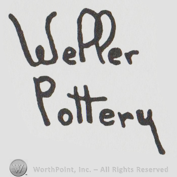 the words WELLER POTTERY with only the initials in uppercase