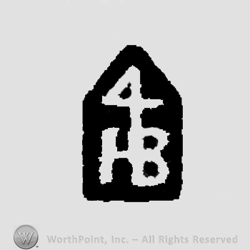 Number 4 over letters HB in uppercase, conjoined.