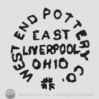 EAST LIVERPOOL OHIO written on 3 lines inside a circle of writings WEST END POTTTERY CO.