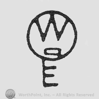 capital W, double outline underlined, inside a circle, letter "E" under