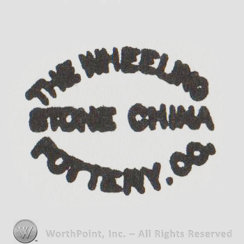 "the wheeling stone china pottery co" written in an oval shape