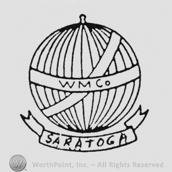 the image of earth with many vertical lines, 2 ribbons inside, on one is written W M Co, on the ribbon under is written SARATOGA