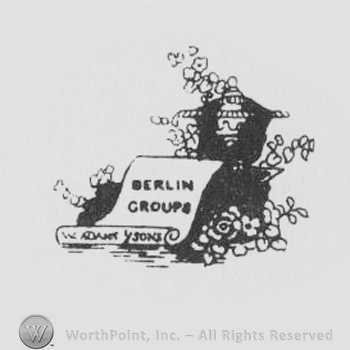 scroll with BERLIN GROUPS W ADAMS & SONS and a pot and flowers