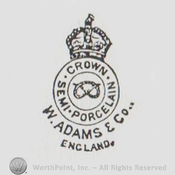 double circle with a crown above and "crown semi porcelain w adams & co england" and also a pretzel shaped rope inside