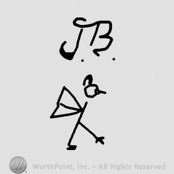 Monogram of letters BJ on top;shape of a bird below.