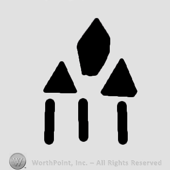 Shape similar with a a cloud or to three triangles and three vertical lines.