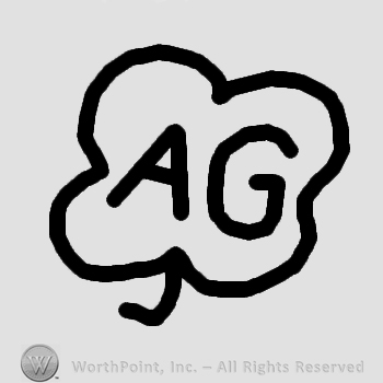 Letters AG inside a cloverleaf.
