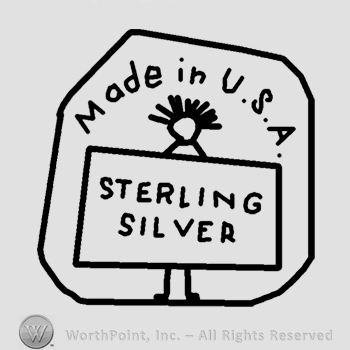 Human figurine with a rectangle and text Sterling Silver inside;Made in USA written on top.