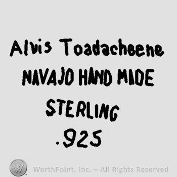 Alvis Toadacheene Navajo Hand Made Sterling 925 written.