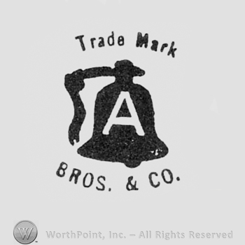 Bell with letter A on it and words TRADE MARK BROS. & CO. written above and bellow.