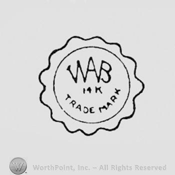 Words TRADE MARK and a monogram of letters WAB, all inside a circle.