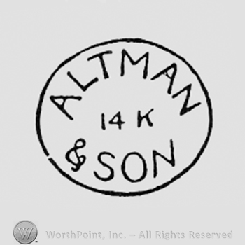 Words ALTMAN & SONS 14K written inside a circle.