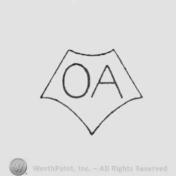 Letters O and A inside a shape like a crown.