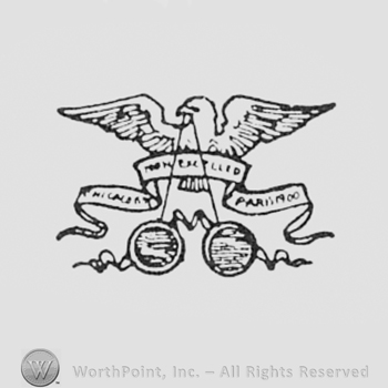An eagle above a pair of glasses.