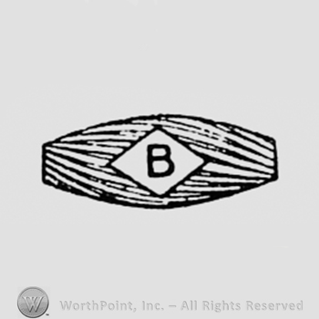 Letter B inside a diamond over a shape like a bead.