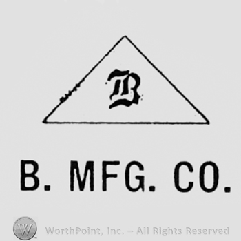 Letter B inside a triangle and letters B MFG Co written bellow.