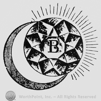 Crescent, ball and letter B.