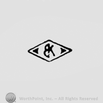 Monogram of letters B and K inside a diamond.