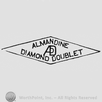 Words ALMANDINE DIAMOND DOUBLET AD, written inside a diamond.