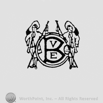 Letters V and E inside letter B; two men one side and another.
