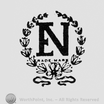 Monogram of letters E and N, inside two branches like a circle.