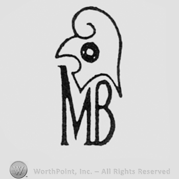 Shape like an eagle head above letters M and B.