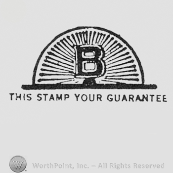 Letter B and some rays, above words THIS STAMP YOUR GUARANTEE.