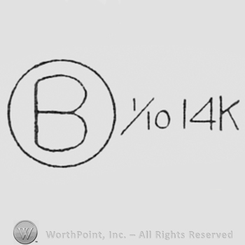 Letter B inside a circle and 1/10 14k written on the right.