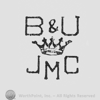 Letters B & U above a crown and letters JMC written bellow.