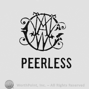 Monogram of letters M,W and A above word PEERLESS.