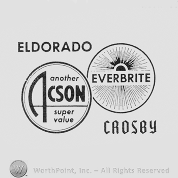 Word ACSON written inside a circle, and word EVERBRITE written in another circle; words ELDORADO CROSBY written above and bellow.