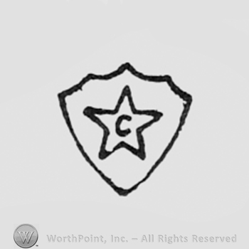 Letter C inside a star, all over a shield.