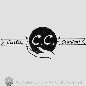 Double C over a black circle; word CURTIS written on the left and word CREATIONS written on the right.