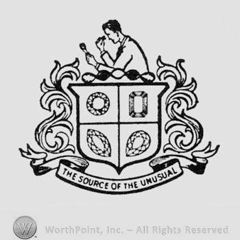 Jeweler above a shield; text THE SOURCE OF THE UNUSUAL written on a ribbon bellow.