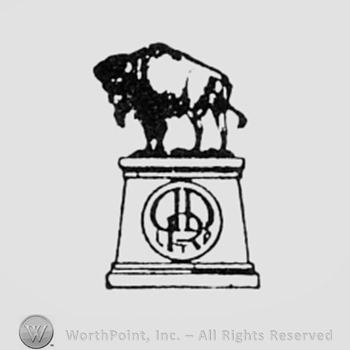 Bull statue with a circle on it; letters DDR inside the circle.