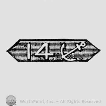 Number 14 and an anchor, inside a shape like a diamond.