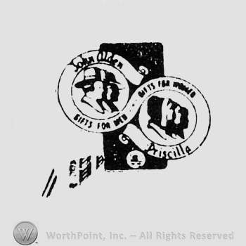 Men and women inside two circles; words JOHN OLDEN PRISCILLA written on the edge.