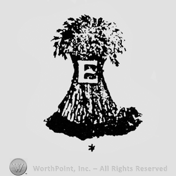 Letter E over a bale of straw.