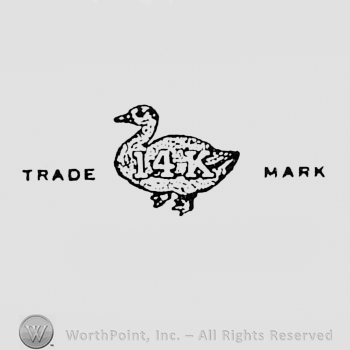 14K written over a duck, and words TRADE MARK written one side and another.