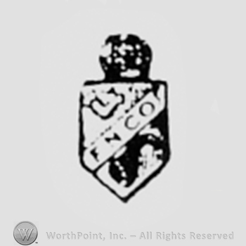 Letters F, N and CO written on a crowned shield; also an arm and a horn on the shield.