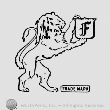 Lion holding a shield with letter F; TRADE MARK written on the buttom.