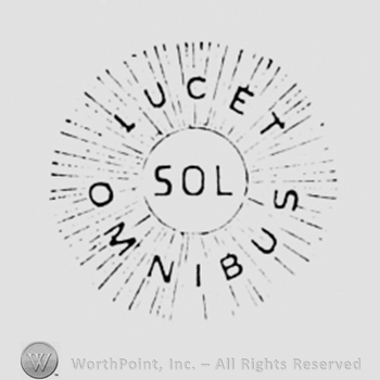 Letters SOL written inside a circle; LUCET OMNIBUS written on the edge.