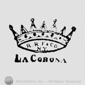 Letters RRF & CO NY written inside a crown; word LA CORUNA written above.