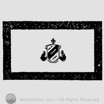Crowned shield with an oblique black line; all inside a bold rectangle.