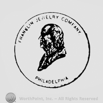 Man's torso inside a circle and words FRANKLIN JEWELRY COMPANY PHILADELPHIA.
